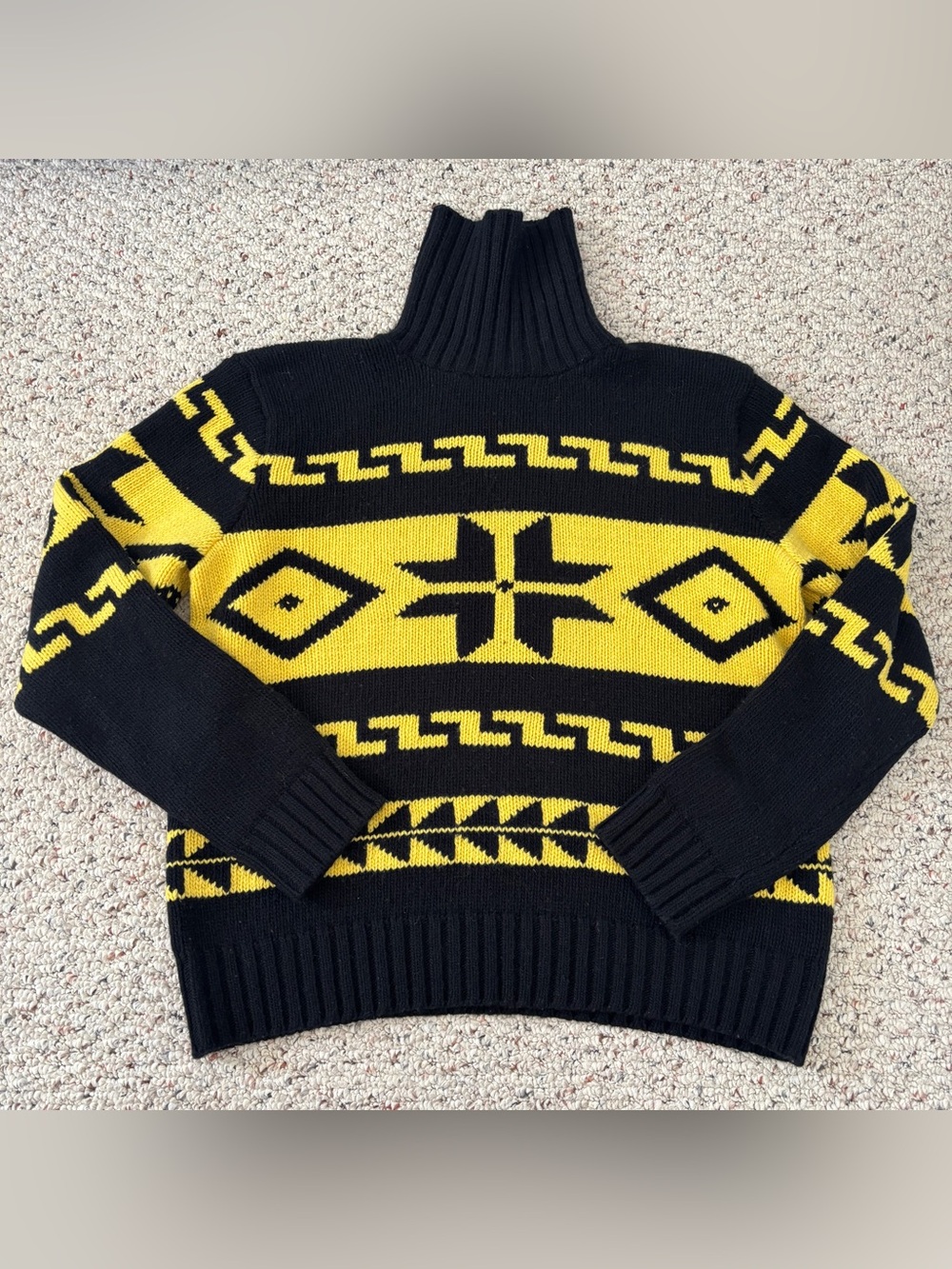 Vintage Polo Ralph Lauren Wool Cashmere Knit Aztec Pattern Turtleneck Sweater